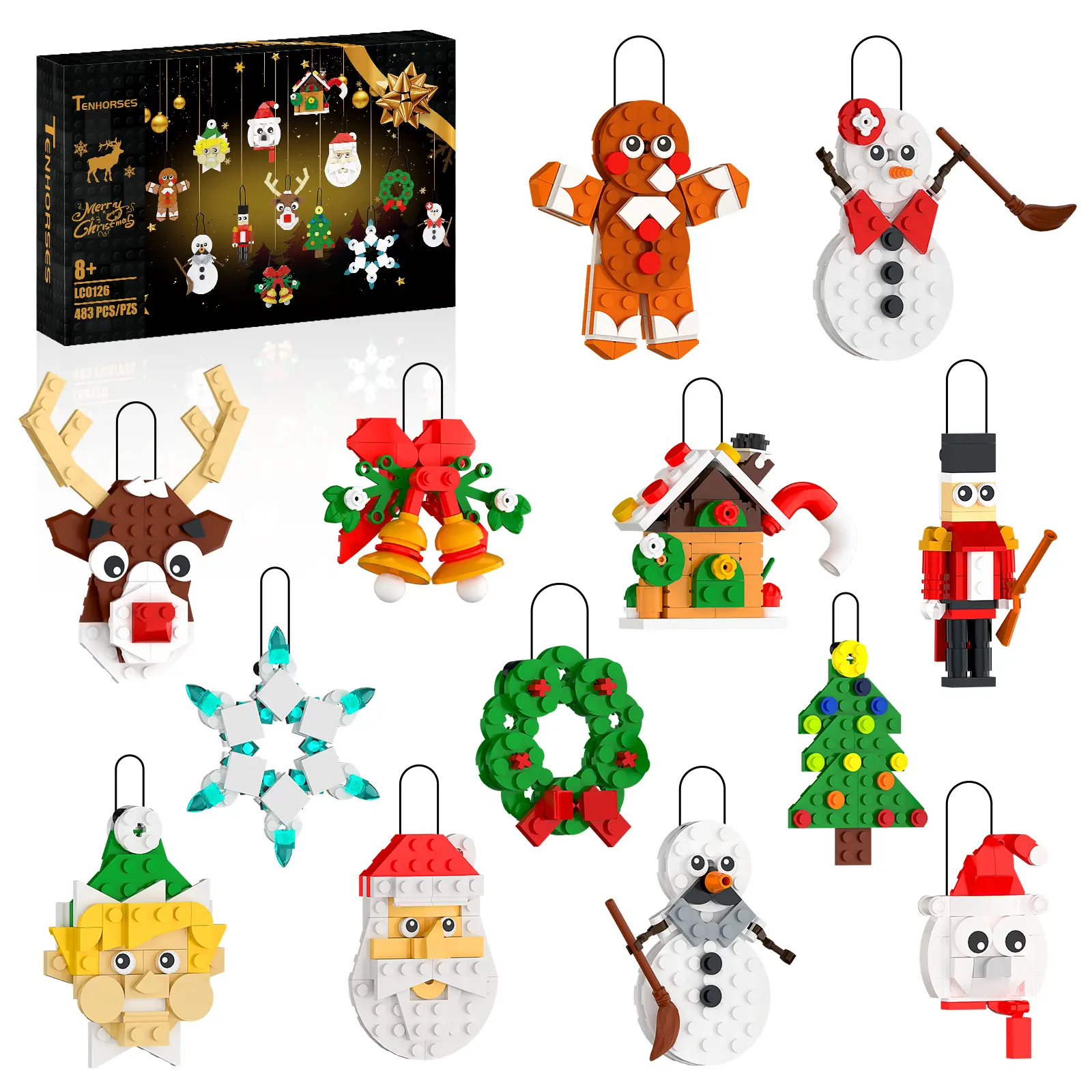 【Black Friday】BUILDIFY  Building Kit 13-in-1 Set for Kids Includes Tree Wreath Santa Snowman Gingerbread Reindeer Nutcracker Snowflake DIY Craft Toys Compatible with Lego for Stocking Stuffers Decor Gifts Party Decoration