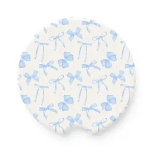 coquette blue bow pattern teacher office staff Soapstone Car Coaster delicate