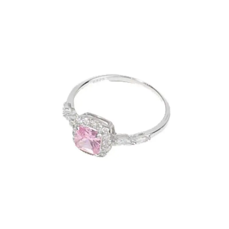 Pink Diamond Mini Sugar Cube Ring for Women, Light Luxury Solitaire Adjustable Open Pinky & Index Finger Band