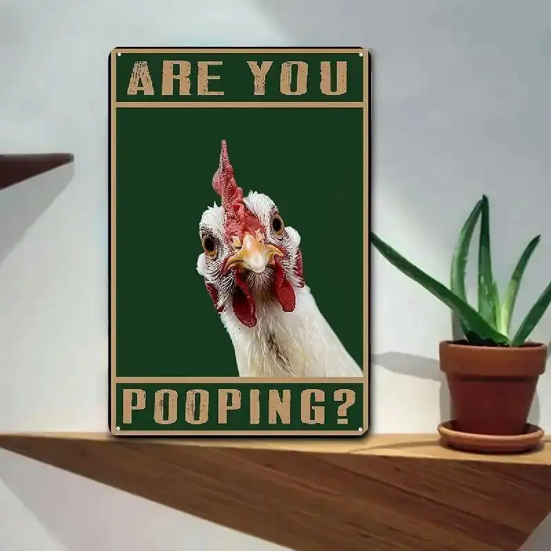 Funny Farmhouse Chicken Aluminum Sign, Vintage Metal Sign, Vintage Rooster Wall Decor with Are You Pooping Text Heavy Duty 12x8 Inch Aluminum Plaque for Garage Kitchen Outdoor Rustic Country Home Decoration Gift for Poultry Lovers