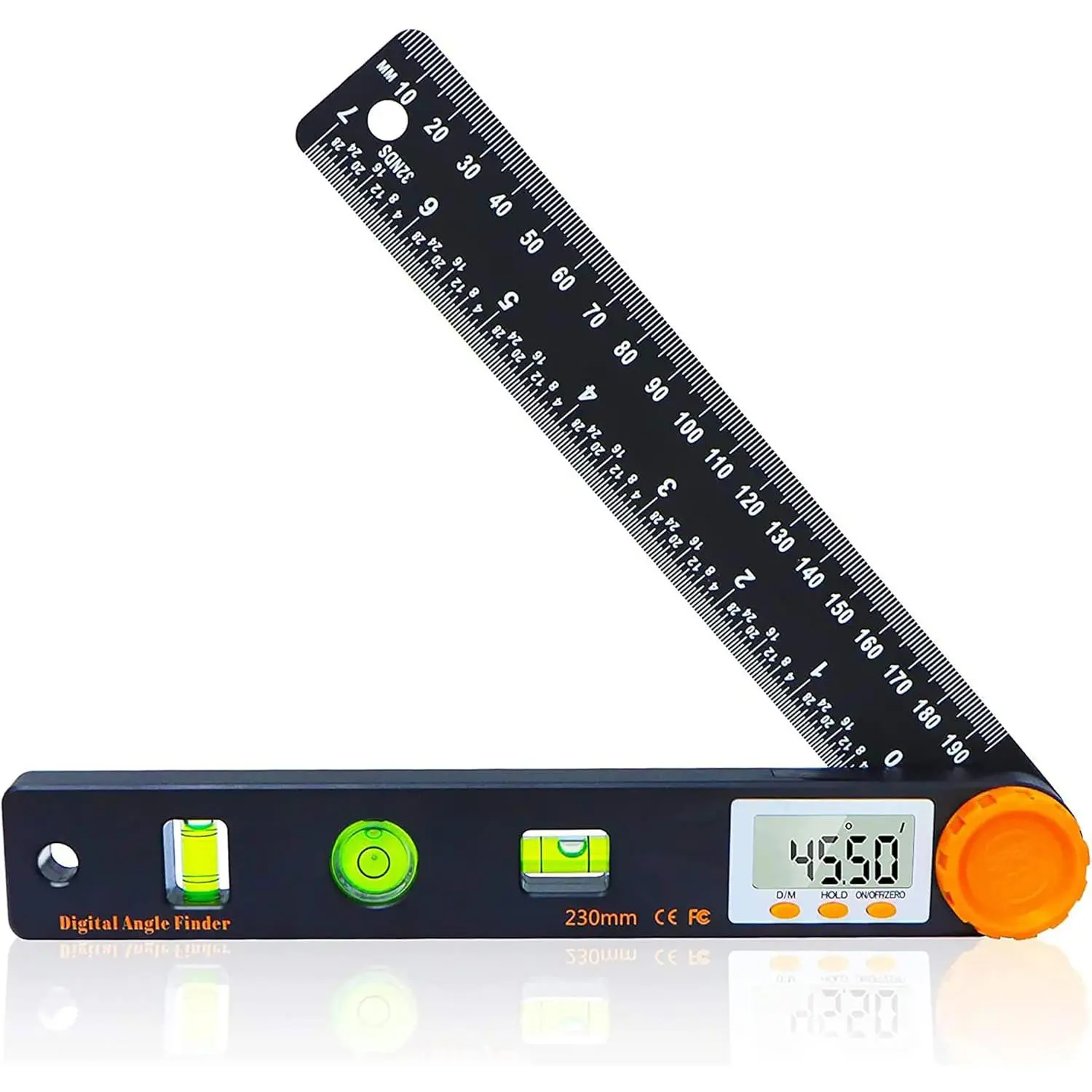 7 in Multi-Function LED Digital Angle Finder Tool - 0-360 Degree Digital Protractor with Bubble Levels, Ruler, ABS Construction for Angle Measurement, Carpenters, Home DIY Projects