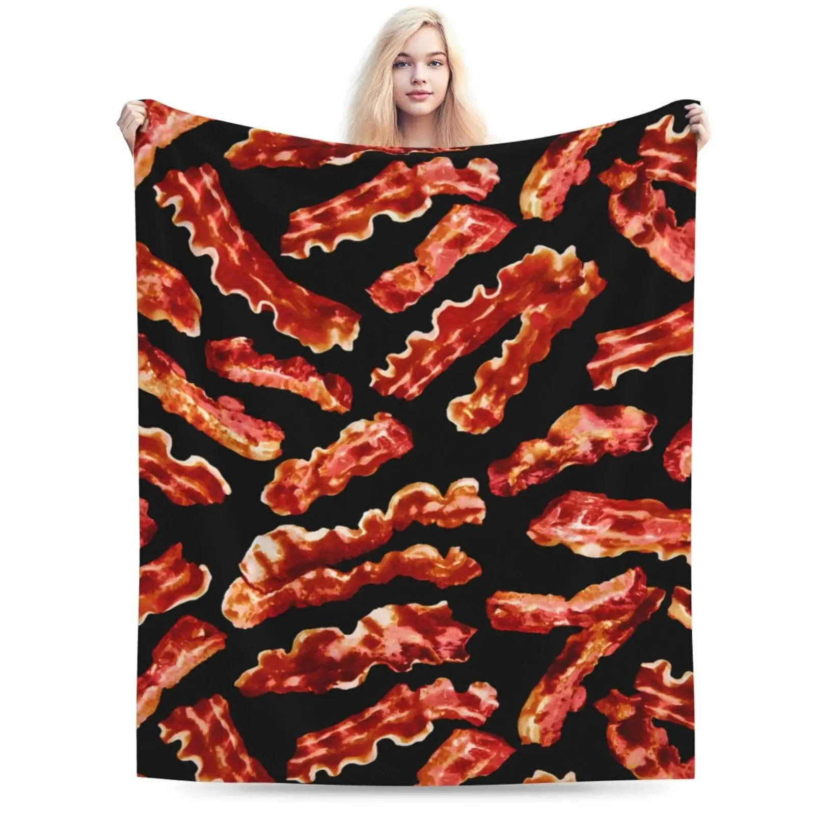Bacon Food Flannel Throw Blanket Lightweight Soft Warm  for Home Couch Adults Kids gifts 50×40  in