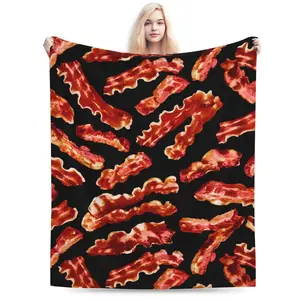 Bacon Food Flannel Throw Blanket Lightweight Soft Warm  for Home Couch Adults Kids gifts 50×40  in