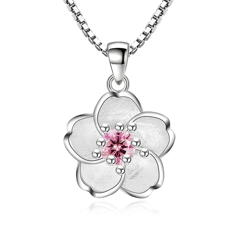 TOP-FASHION - 925 Sterling Silver Pink Purple Peach Blossom Necklaces For Women Luxury Designer Jewelry Accessories  Jewellery
