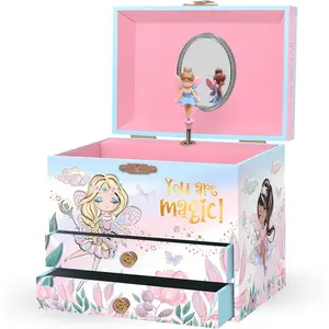 Musical Fairy Jewelry Box for Girls - Kids Music Box with Spinning Fairy and Mirror, Princess Birthday Gifts for Little Girls, Childrens Jewelry Boxes for Ages 3-10 - 6.8 x 5.3 x 6 in