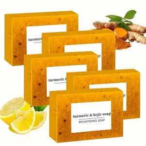 2/3/5pcs Turmeric Soap Lemon Soap Kojic Acid Soap, 100g Per Bar, Alcohol-Free Suitable for All Skin Types, Nourishing Gentle Deep Moisturizing Cleansing Hand Face Wash Cleanser Body Care, Moisture