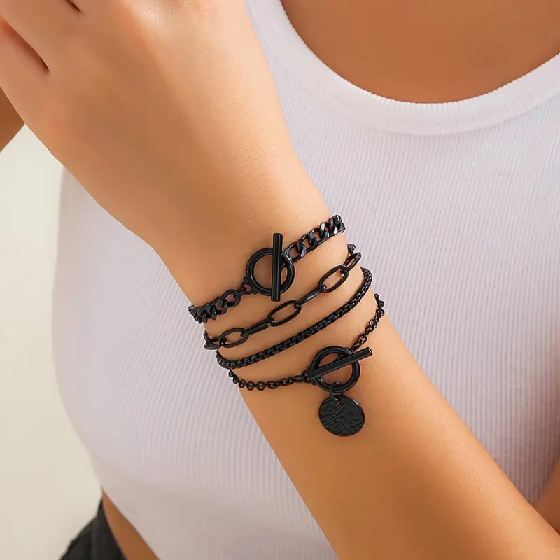 Women's Simple Disc Charm Ot Clasp Bracelet Set, Stackable Bracelets, Casual Fashion Jewelry Accessories, Versatile Zinc Alloy Design for Daily Wear