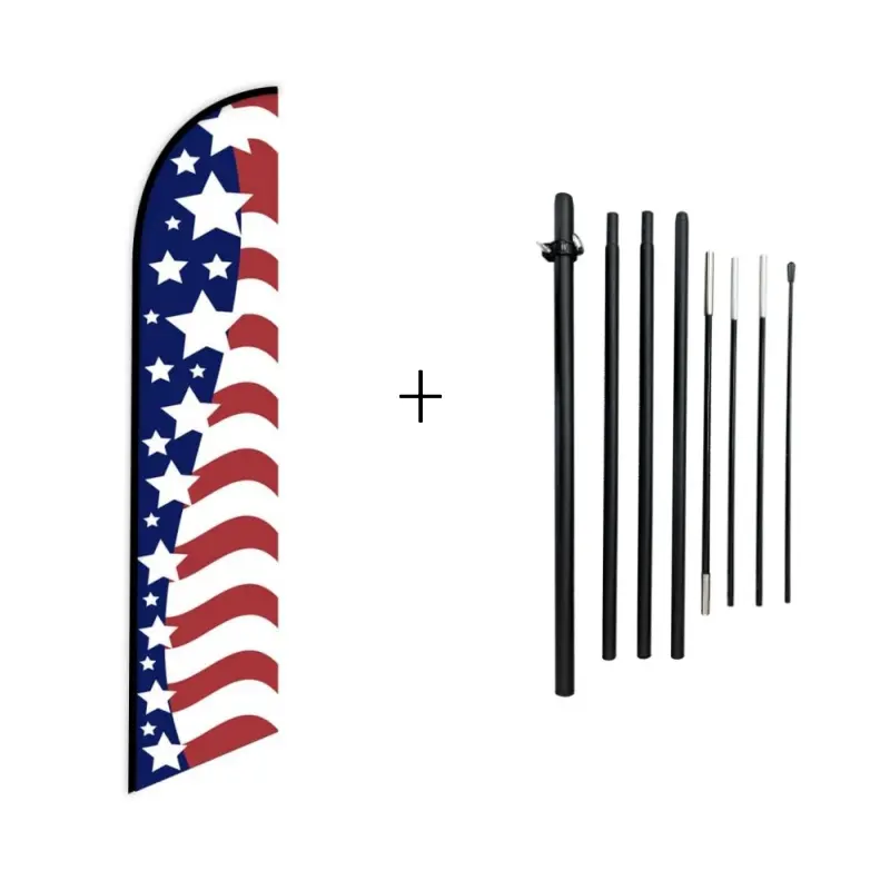 American Glory USA Feather Banner Flag, 11ft Replacement Outdoor Swooper Flag for Business or Event Advertising (With Pole), Polyester, Feather Shape
