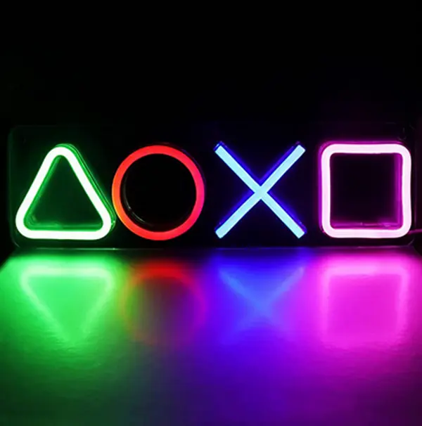 ROSNEK USB-Powered Neon Game Controller Light-Up Wall Sign - Modern Acrylic-Back Decorative Atmosphere Light for Gaming Room, Boys’ Christmas Gift