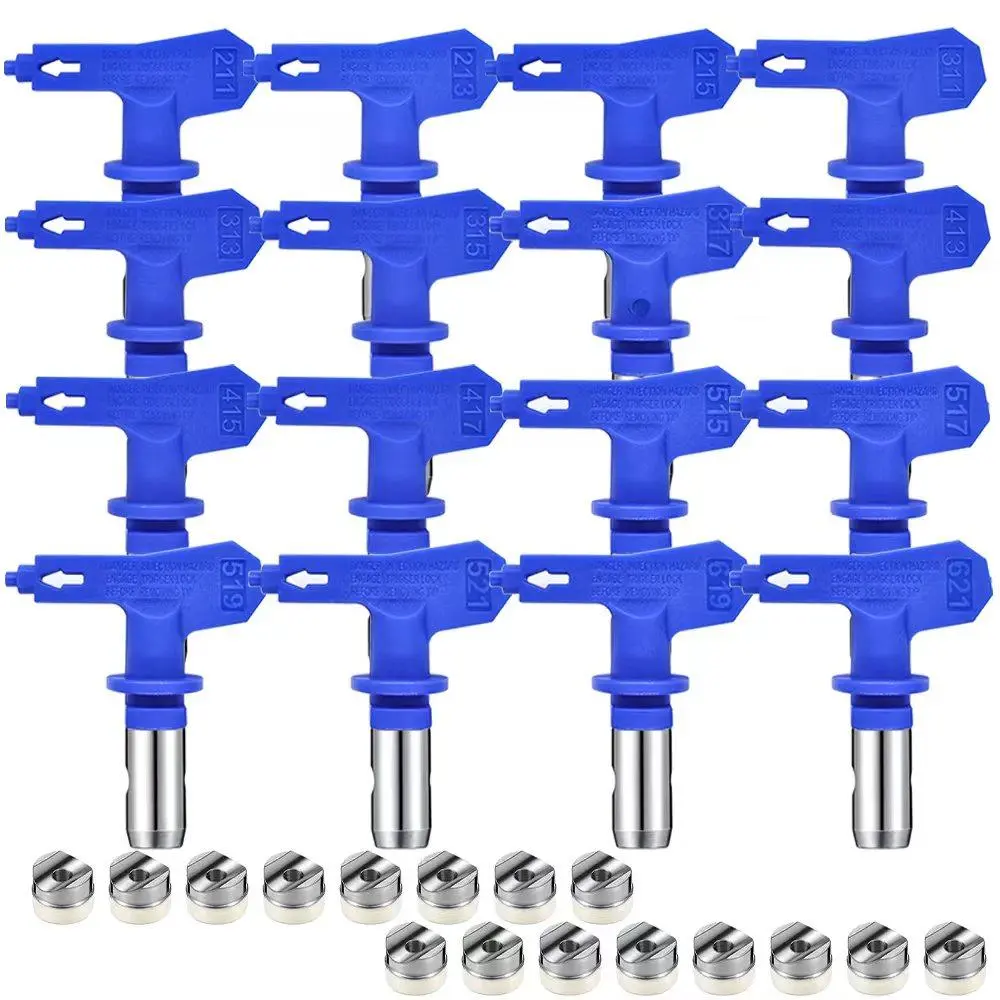 16-Piece Reversible (Self-Cleaning) Blue Tips, Spray nozzle set, airless sprayer nozzles, for use with airless paint spray guns and airless sprayers, Replacement Nozzles
