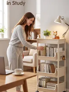 4-Tier Rolling Storage Cart with Lockable Wheels, Multi-Functional Utility Organizer Shelf, Mobile Storage Trolley for Kitchen, Bathroom, Office (30cmx21cmx90cm)