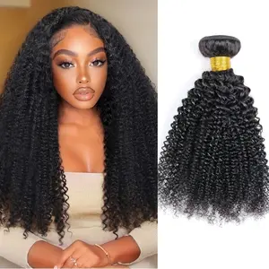 Afro Kinky Curly Bundles Human Hair Extensions 100% Unprocessed Human Hair Weaving Bundles Natural Afro Kinky Virgin Hair Weave 1/3/4 Bundles Deal Soft Natural Black Kinky Curly Hair Extensions For Black Women