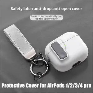 Protective Cover for AirPods 1/2/3/4 pro Cases with Safety Lock & Keychain Secure Soft Cover for Wireless Charging Button Access Anti-Slip Grip