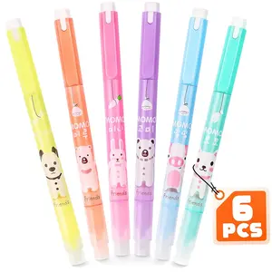 6 count Kawaii Highlighters Assorted Colors Set - 5.7" Kawaii Markers, Cute Markers for Girls - Two-Sided Tips, Bright Fade-Resistant Colors, No Bleeding, Lightweight, Designed for Notes & Journaling