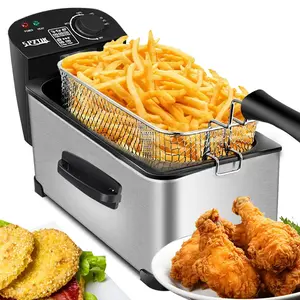 SPZTJK 3Qt Stainless Steel  Deep Fryer With Basket, Adjustable Temperature, Timer, Lid With View Window, Professional Style For Home Use