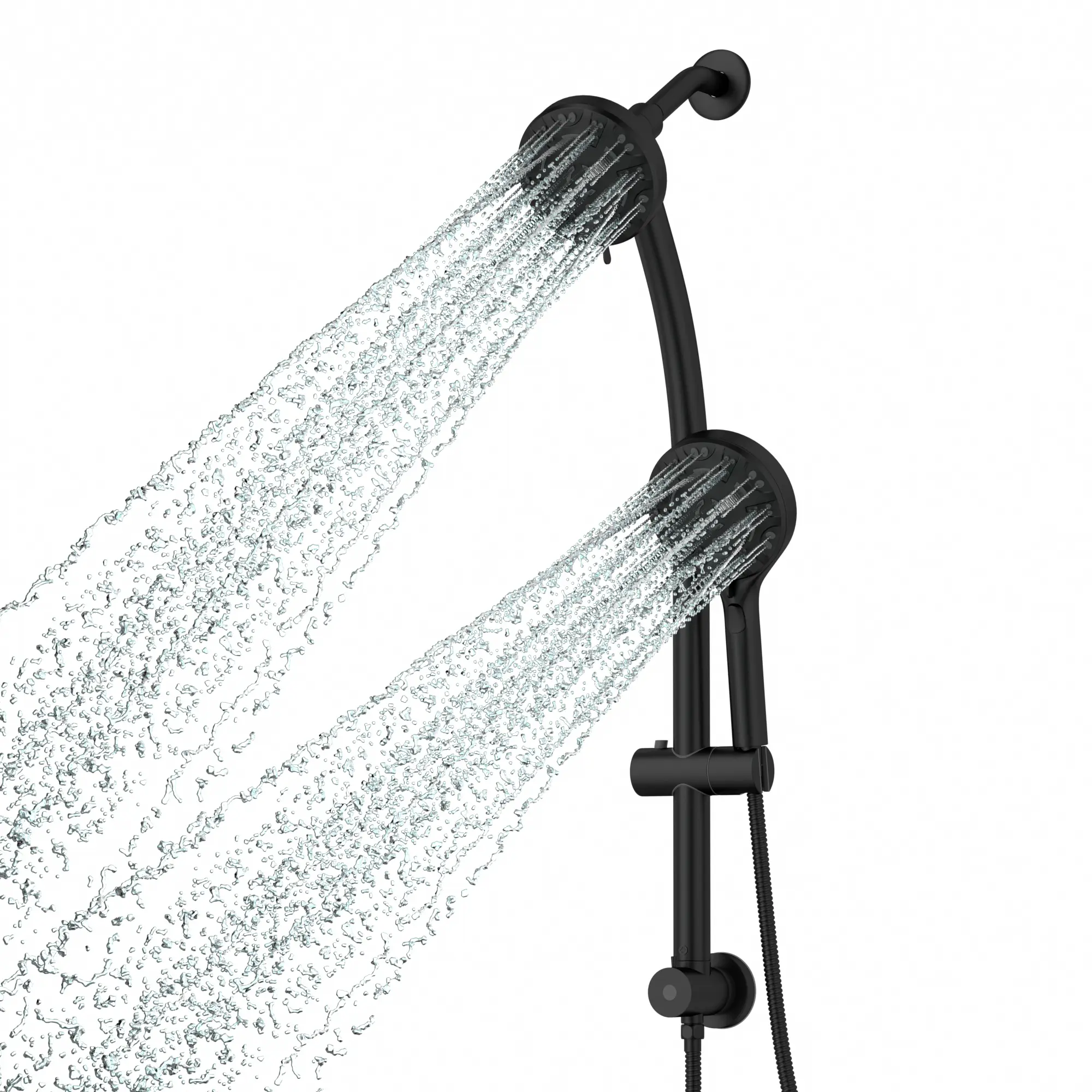 Lordear 8 Spray Modes Dual Shower Head with Slide Bar, Matte Black Rainfall Shower System, 3-Way Diverter, Adjustable Handheld Shower Combo Set for Bathroom