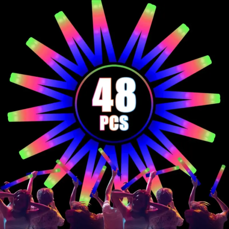 38/100 PCS LED Foam Glow Sticks, Glow Sticks Bulk Party PackWith 3 Modes Colorful Flashing, Glow In The Dark PartySupplies, Light Up Foam Sticks For Wedding, July 4th,Birthday, Raves, Concert Goodie Bag Stuffers Gifts