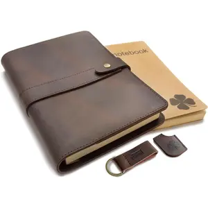 Refillab Genuine ather Journal for Women & Men - 5x8 Notebook for Work, 200+200 Lay-Flat Pages (Lined & Blank) - A5 Brown  Diary Cover -  for Travel, Business and Gifts
