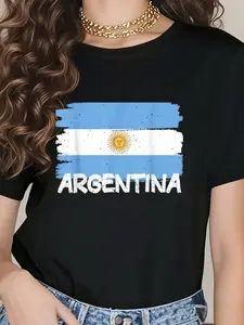 Women's Summer Daily Argentina Flag Sun Totem Distressed Pattern Crew Neck Short Sleeve T-Shirt Home Work Outdoor City Regular Trend Street Casual Youth Simple Campus Vintage Nature Versatile Texture Temperament Personality Sport