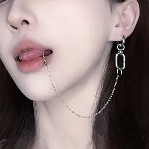 titanium steel non-hole lip nails, fashionable and trendy non-hole lip clip all-in-one earrings, internet celebrity cool style personalized earrings, non-perforated lip hoop earrings