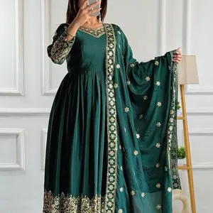 Anarkali / Gown Deep bottle green / Fabric look:  / satin silk /