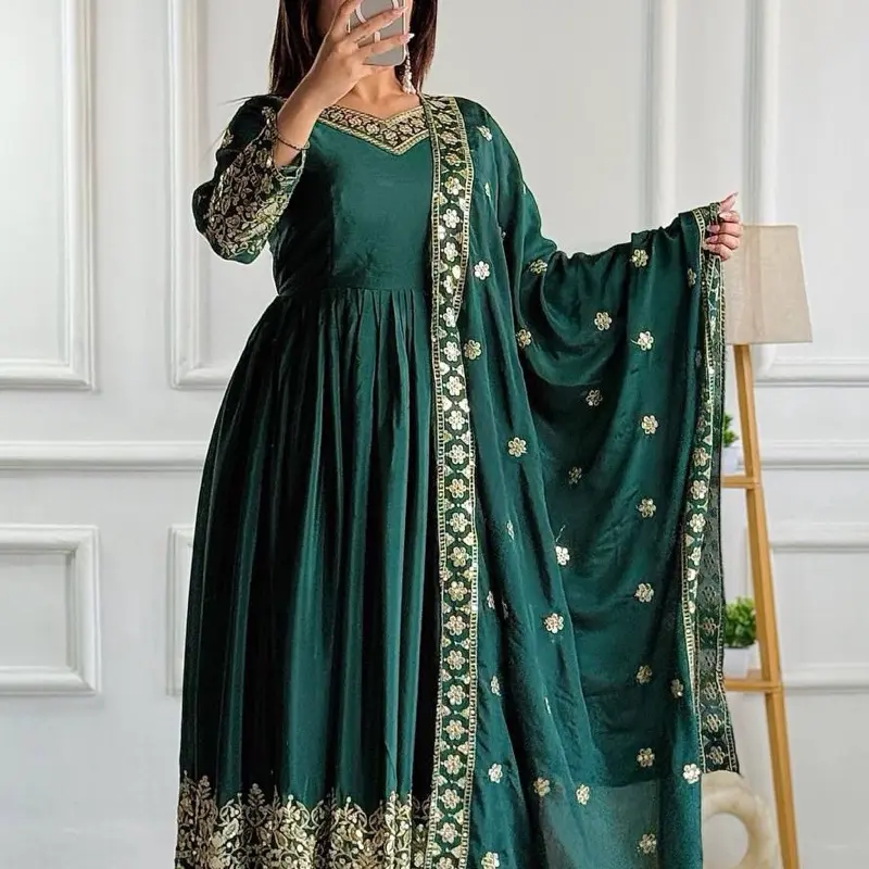 Anarkali / Gown Deep bottle green / Fabric look: / satin silk / - TikTok  Shop