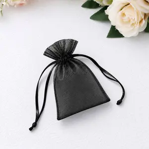 100 Pack Black Organza Drawstring Gift Bags 3" x 4" – Wedding Party Favor Bags