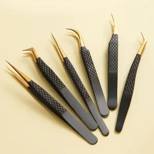 6pcs Precision Eyelash Extension Tweezers Set - Stainless Steel, Anti-Slip Grip for False Lashes & Nail Art, Eyelash Glue Tweezers
