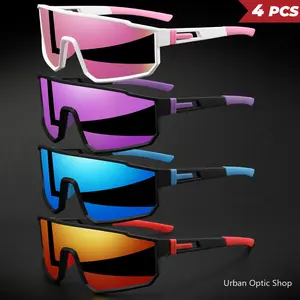 XUH 4PCS Unisex Oversized Anti-Ultraviolet UV400 Biker Large-Shaped Multi-Color Protective Wraparound Windproof Sports Sunglasses for Cycling, Hiking, Anti-Ultraviolet Men's Sunglasses, Biker Men's Sunglasses