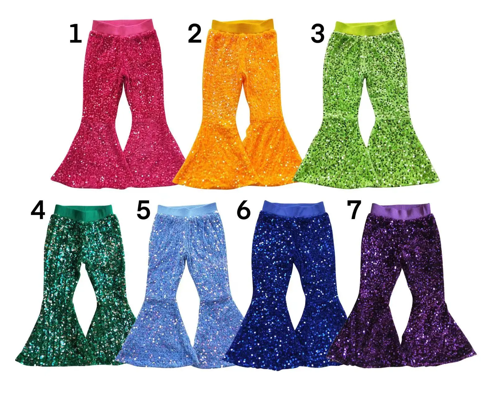 Girls' Dazzling Sequined Bell Bottoms, Fun Multi-Colored Flared Fit, Stretchy Soft Fabric for Toddler Party & Dance