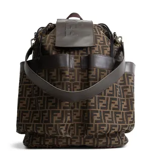 Pre-owned FENDI FF Jacquard Canvas Backpacks Large Zucca Strike Backpack Tobacco