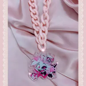 Hazbin Handmade Angel Dust Cherri Bomb Kawaii Pastel Goth Y2K Pastel Pink Alternative Alt Acrylic Unisex Necklace