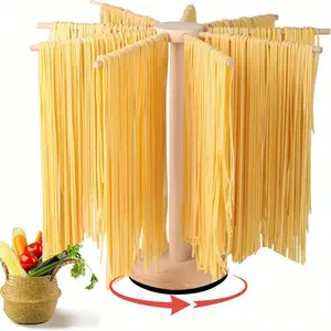 Pasta Drying Rack Pasta Dryer Rotatable Pinewood Collapsible Drying Rack with 9 Rods for Pasta Noodle Spaghetti Rack for Drying 360° Rotating Home Kitchen Use Housewarming Gift