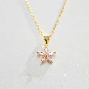 PALAWAN CHERRY BLOSSOM FLOWER NECKLACE | 18K Gold Filled Pink CZ Stones - Good Luck, Healing, Hope Charm