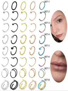 Colorful Stainless Steel Nose Ring, Heart Shape C-Shaped Dual Hoop Unisex, Fashion Body Jewelry, Nose Piercing Jewelry, Perfect Gift for Any Occasion, High Quality Jewelry