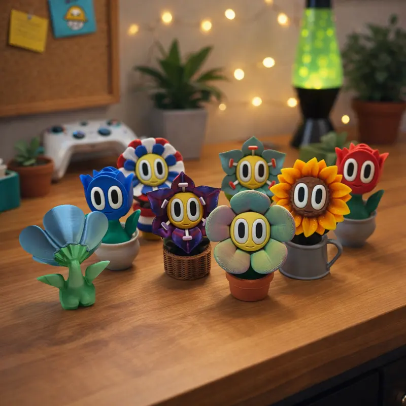 Blob Lab Cheeky Bloom Buddies 3D Printed Flower Figurines with Personality Collectible Room Decor Artistic Ornaments for Home Office