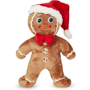 Ginger Christmas Stuffed Animal - 10" Soft Gingerbread Man Christmas Plushies with Bow Tie, Santa Hat, Weighted Body and Peppermint Buttons - Festive Gift for Kids and Holiday Decor