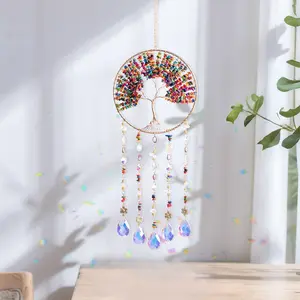 Crystal Sun Catcher Ornament, Colorful Life Tree Wall Decor, Room Dorm Window Porch Garden Living Room Decoration,Ideal Gift for Family and Friends for Valentine's Day and Mother's Day