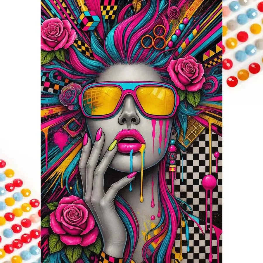 5D DIY Full Drill Round Diamond Painting - Diamond Art Kit Rose, Color, Hand. Mosaic, Canvas - DIY Decorative Painting, Home Wall Decor, Suitable for Halloween and Christmas, Birthday and Anniversary Gifts.
