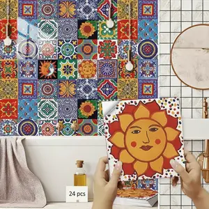 Tile Sticker, 24pcs/set Waterproof & Oil-proof Floor Sticker, Self-adhesive Decorative Sticker Sticker Tiles for Home Kitchen Bathroom Self Adhesive Stickers