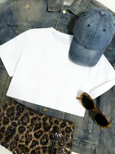 Sweet Cool Girl Style Set, Short T-Shirt + High Waist Leopard Sequin Shorts, Vintage & Trendy, Party Ready, Daily Wear