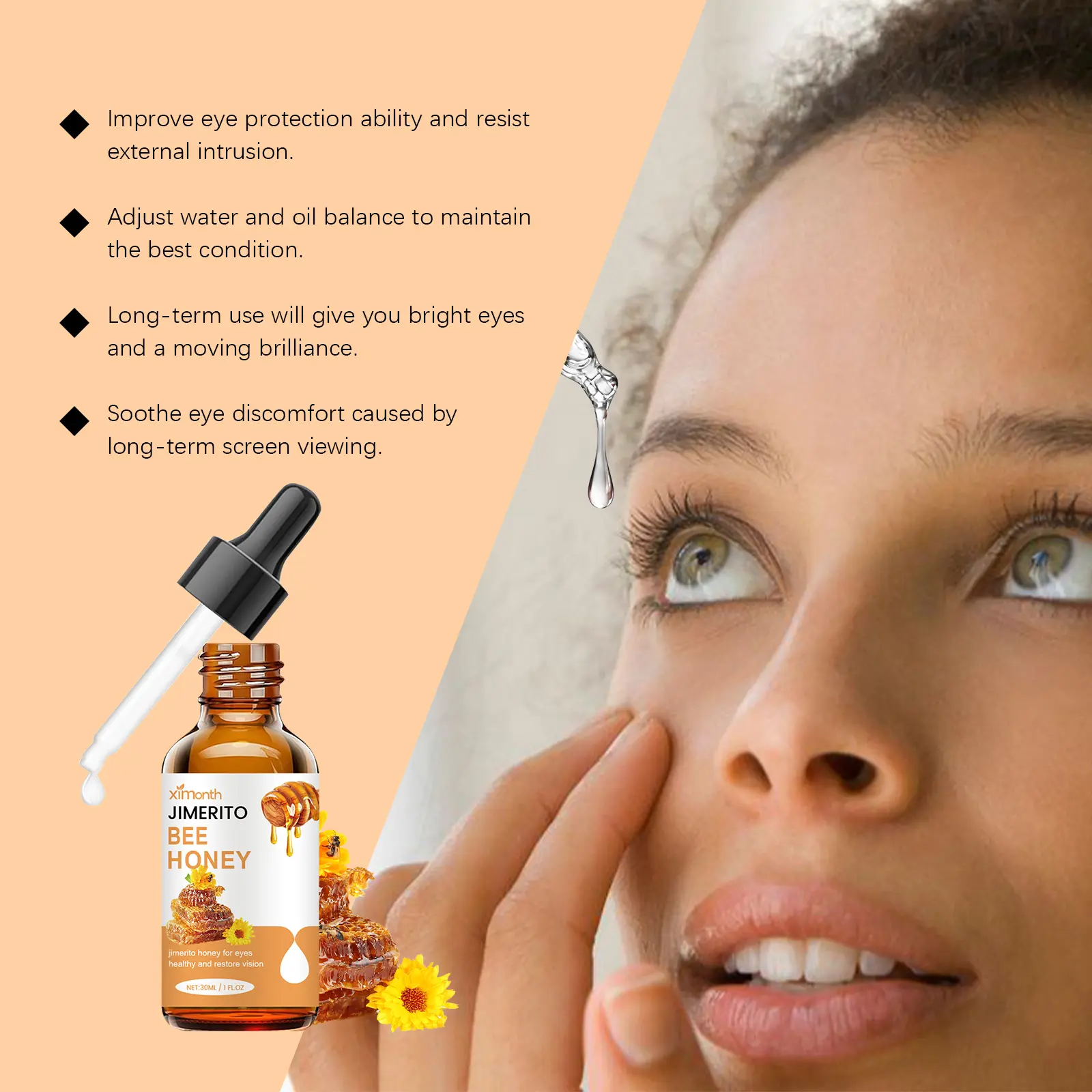 Honey Eye Serum, a Hydrating, Nourishing, and Soothing Treatment for Under Eyes - Alcohol-Free Daily Moisturizer for All Skin Types, Moisture, Dark Circle Care, Bottle, Adult, Dark Circles Treatment, Eye Cream, Cleansing