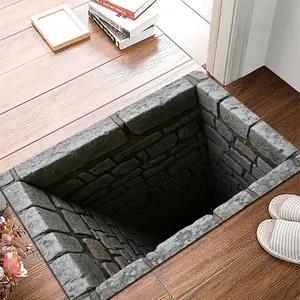 Stone-Like Square Pathway Mat – Non-slip, machine-washable polyester mat for indoor/outdoor use (entryway, kitchen, bathroom, patio). Archway design in white/red/yellow. Durable, easy-clean, geometric pattern with 3D illusion. Perfect as a door mat for in