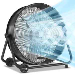 24 Inch Industrial Drum Fan, High Velocity Floor Fan, 3 Speed Heavy Duty Metal Air Circulator, 360° Tilt with Casters Handle ETL Standard for Patios, Warehouse, Commercial, 8900 CFM