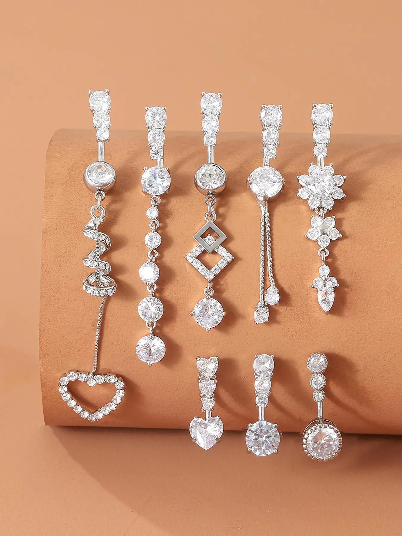Fashion Luxury Artificial Zircon Belly Ring Set, Belly Button Jewelry, Heart & Rhinestone Decor Belly Piercing Jewelry, Women's Body Jewelry for Party, Daily Clothing Decor, Vintage Body Jewelry