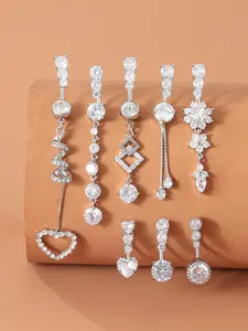 Fashion Luxury Artificial Zircon Belly Ring Set, Belly Button Jewelry, Heart & Rhinestone Decor Belly Piercing Jewelry, Women's Body Jewelry for Party, Daily Clothing Decor, Vintage Body Jewelry