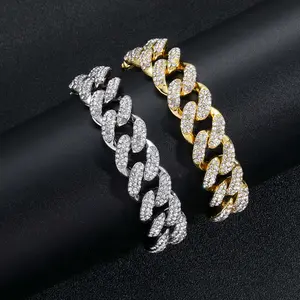 2PCS Punk Cuban Bracelets Set Luxurious Inlaid Shiny Rhinestones Chain Personalized Golden/Silvery Hip-hop Chunky Chain Festivals, Birthdays, and Special Occasions Party Jewelry Valentine's Day Gift