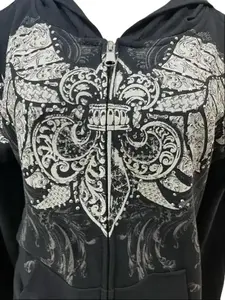 Platinum Plush Angel Wing Zip-Up Sweater Womenswear Clothing Graphic Hoodie