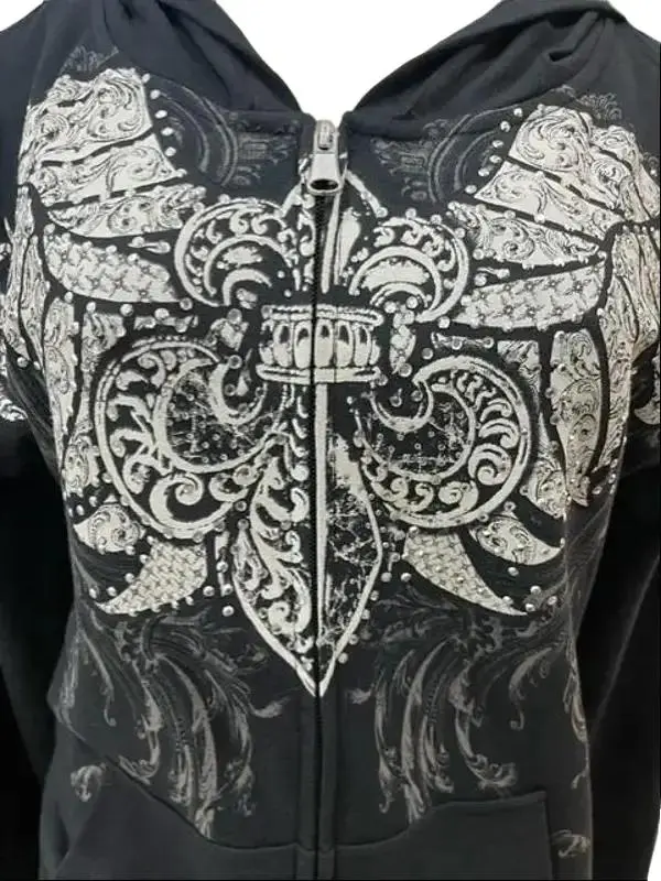 Platinum Plush Angel Wing Zip-Up Sweater Womenswear Clothing Graphic Hoodie