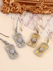 Geometric Hollow Out Zircon Earrings for Women, Elegant Office Wear Jewelry, Silver Color and Options, Versatile Fashion Accessories